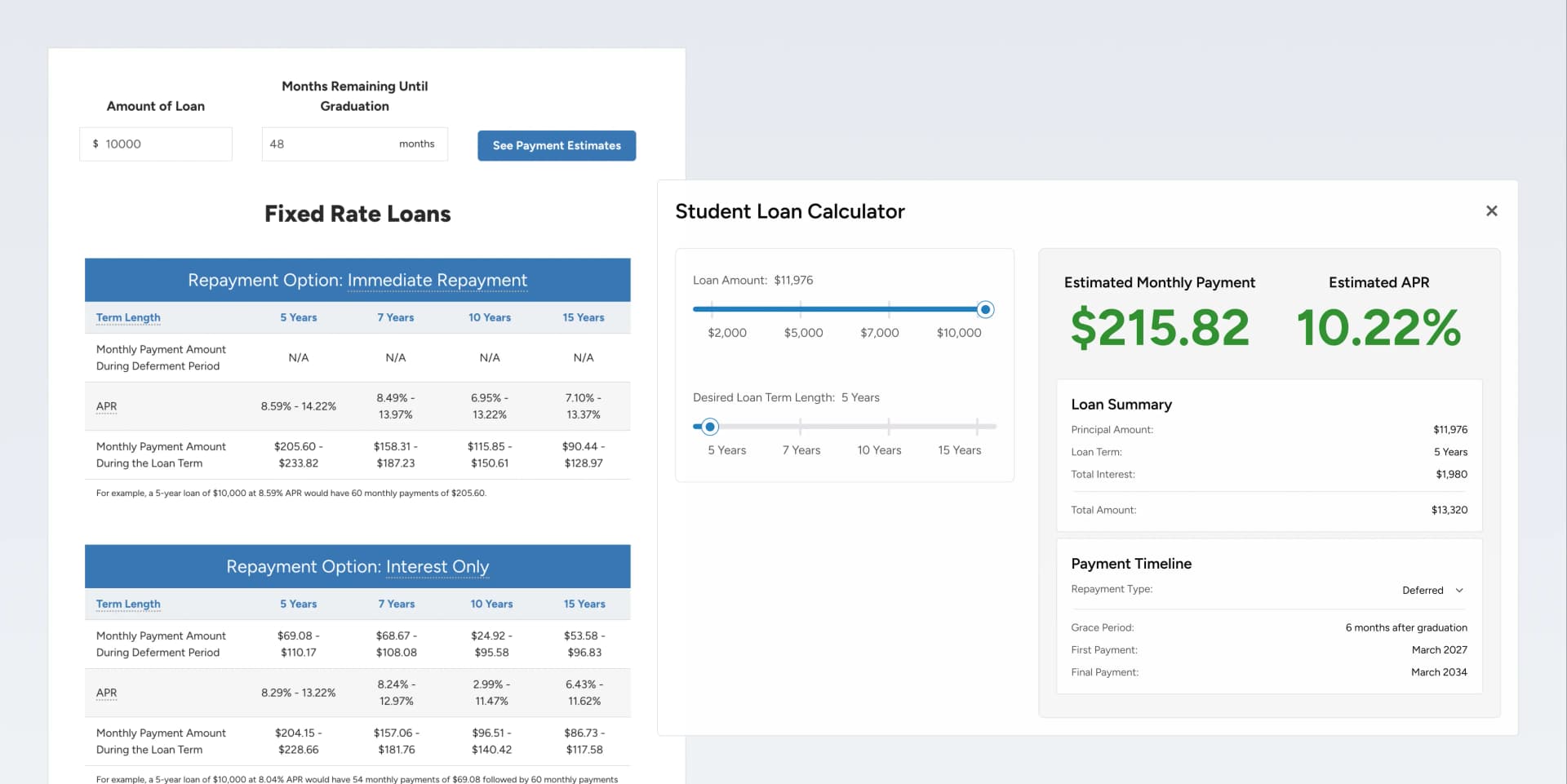 Interactive loan calculator with real-time updates